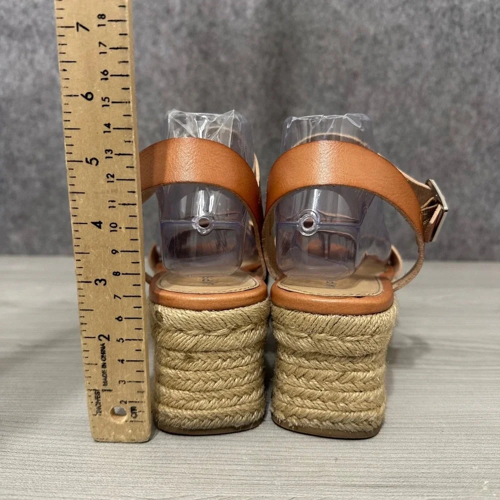EXPRESS Women Tan‎ Leather Espadrille Platform Wedge Sandals Size 9